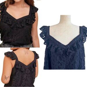 TORRID Black Lace Eyelet Crochet Ruffle Trim Top Size 4/4X